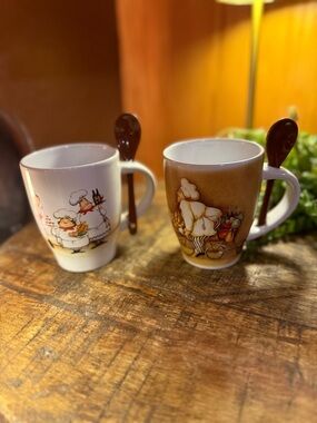 Set Of Trisa 4" Coffee Cups With Spoons,  French Chefs VTG RARE HTF
